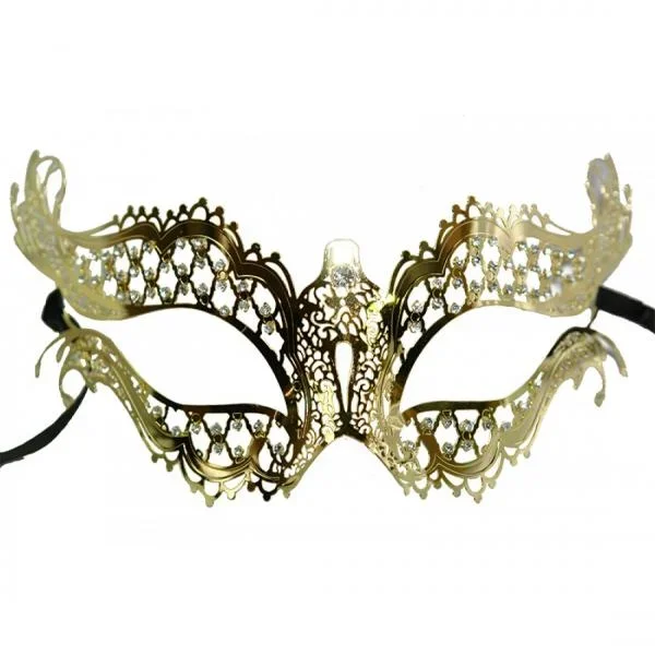 Venetian Metal Mask with Clear Stones – Gold