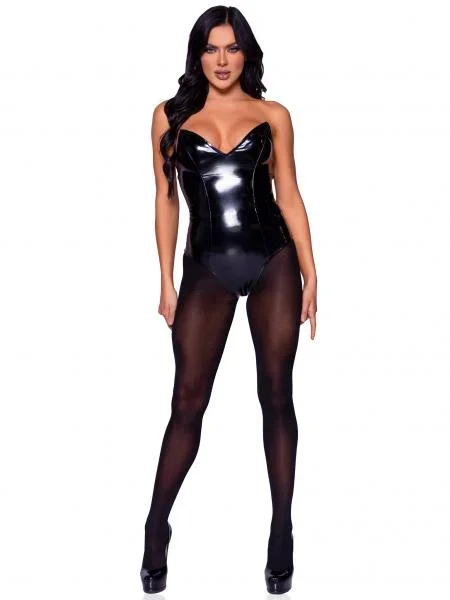 Vinyl Boned Bodysuit – Black –