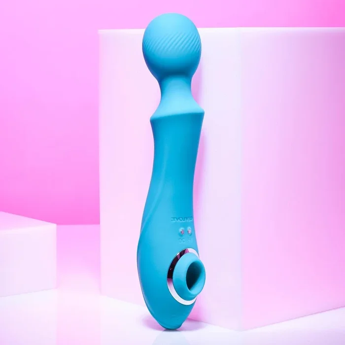 Wanderful Sucker Double Ended Wand + Clitoral Pulsation Vibrator – Blue