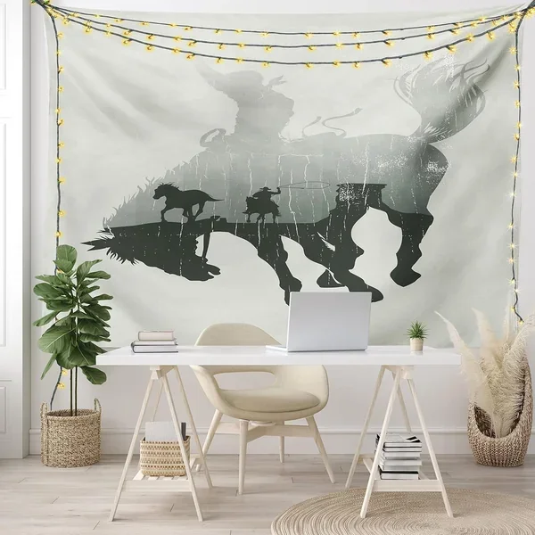 Western Tapestry Twin Size, Western Theme Cowboy Chasing Wild Horse In The Des