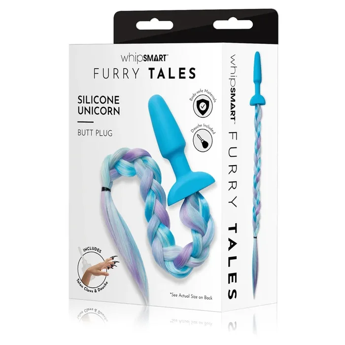 WhipSmart Furry Tales Silicone Unicorn Butt Plug – Blue 8.9 cm Butt Plug with Unicorn Tail
