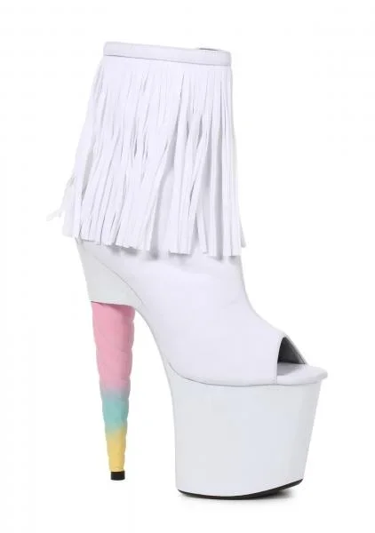 White – 7″ Unicorn Fringe Bootie Platform – Size