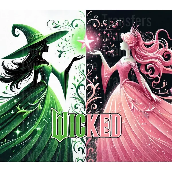 Wicked With Witch And Princess Holding Star In Pink And Green’ 20 oz Skinny Straight Tumbler Wrap