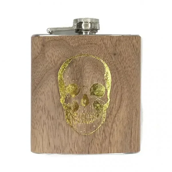 Wood Flask 6oz – Gold Foil Skull