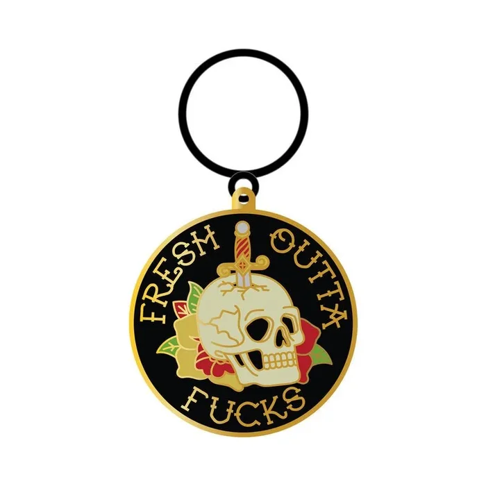 Wood Rocket Fresh Outta Fucks Skull Keychain