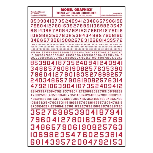 Woodland Numbers 45° USA Gothic Red 748