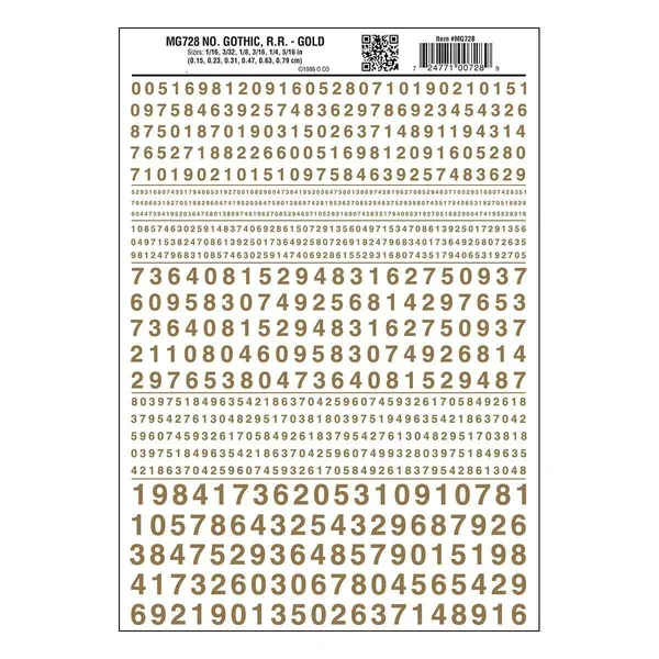 Woodland Numbers Gothic R.R. Decal Gold 728