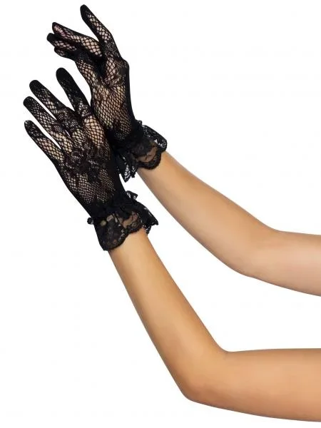 Wrist Length Lace Gloves – Black – One Size