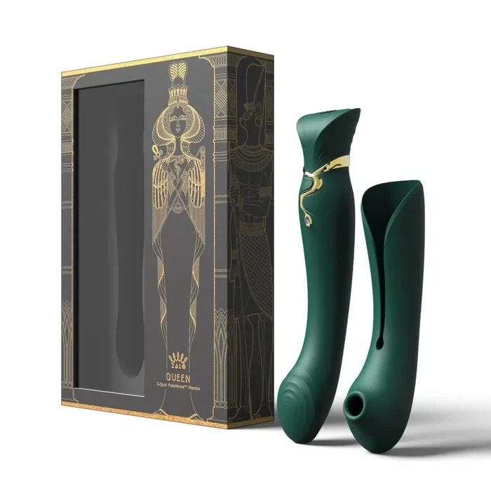 ZALO Queen Set G-spot PulseWave 17-function App-controlled Rechargeable Silicone Vibrator with Suction Sleeve Jewel Green