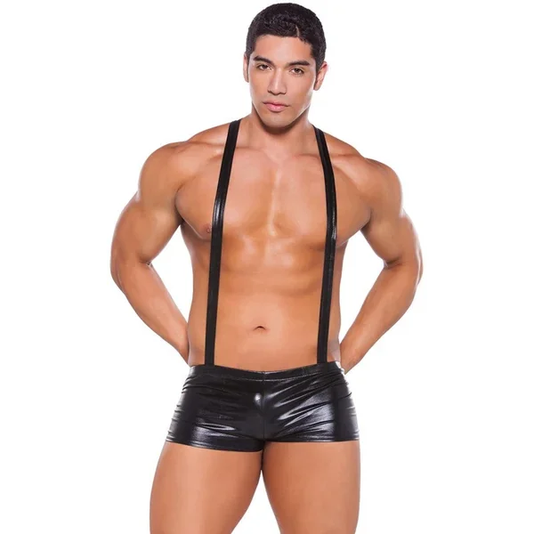 Zeus Wet Look Suspender Shorts