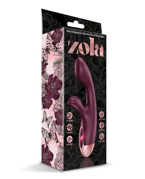 Zola Rechargeable Silicone Dual Massager – Burgundy-rose Gold