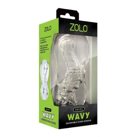 Zolo Gripz Wavy Stroker by X-Gen Products: Clear Squeezable Sleeve for Intense Stimulation